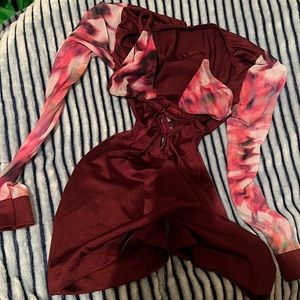Burgundy body outfit w/ top
